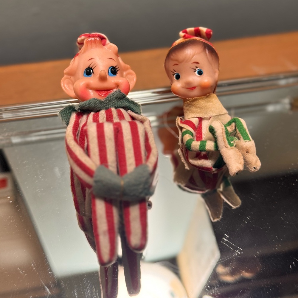 Bundle of 2 Vintage Antique Christmas Elf Pixie Knee Huggers Eld on the Shelf